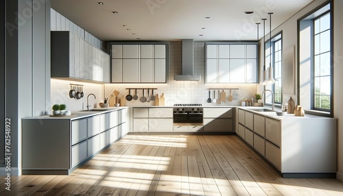 contemporary style kitchen interior with no people  featuring modern appliances  sleek cabinetry  and a minimalist design