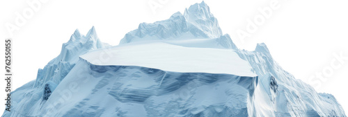 Translucent icebergs and glacial peaks panoramic view, cut out transparent
