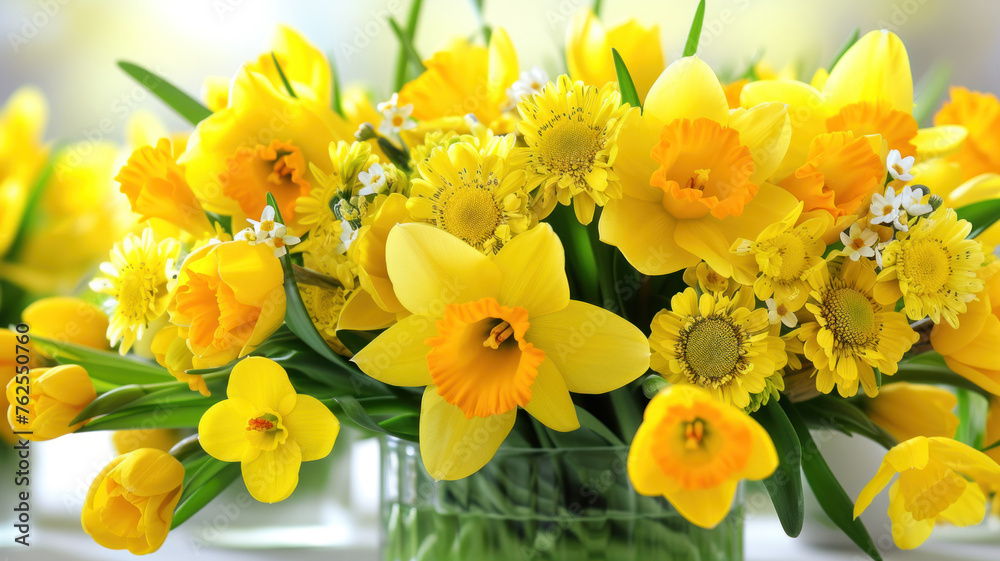 Close-up of a bouquet of daffodils in a vase.