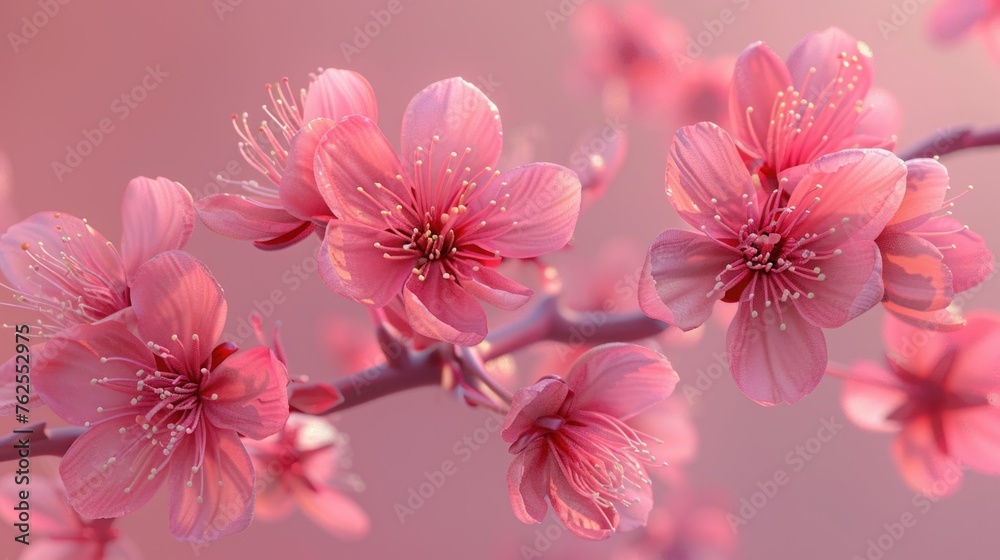 Close Up of Pink Cherry Flowers on a Branch