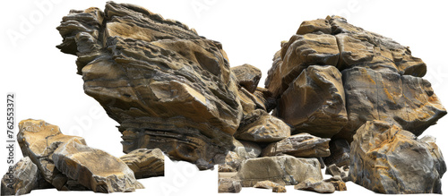 Stack of large rugged boulders, cut out transparent