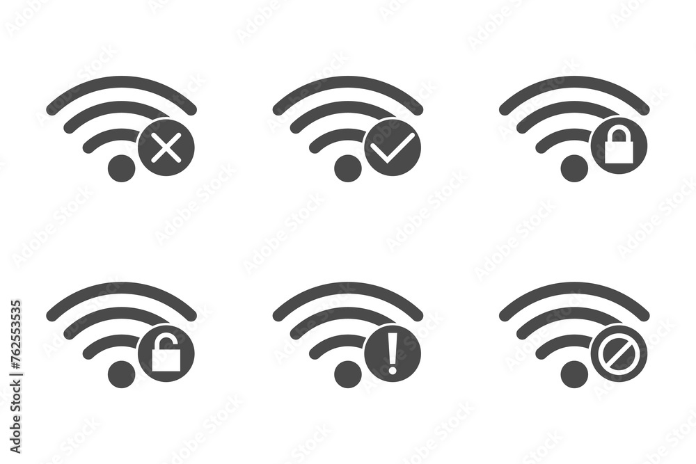 Signal strength wifi icon set collection. Wireless connection network symbol Signal strength wifi icon set collection. Wireless connection network symbol
