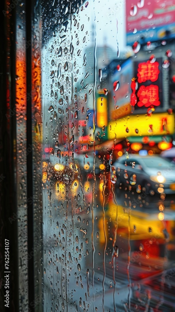Rainy Window Overlooking City Street