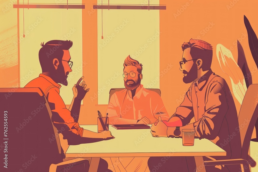 cartoon illustration of a couple of men talking in a meeting cartoon illustration of a couple of men talking in a meeting