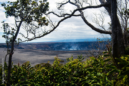 View from hiking trail in Volcanoes National Park on the Big Island of Hawaii