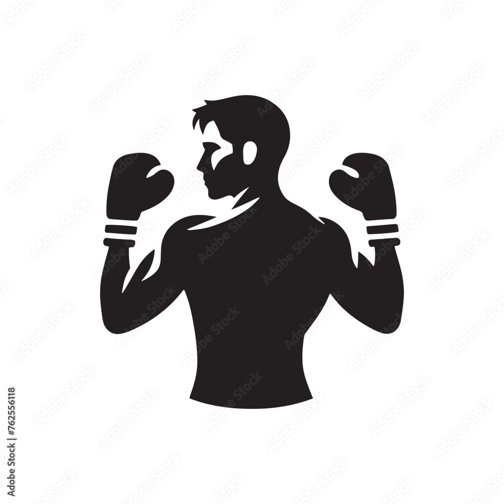 Boxer silhouette: Boxer Vector Capturing the Power, Agility, and Grit of Boxers in Action, boxer black illustration. - obrazy, fototapety, plakaty 