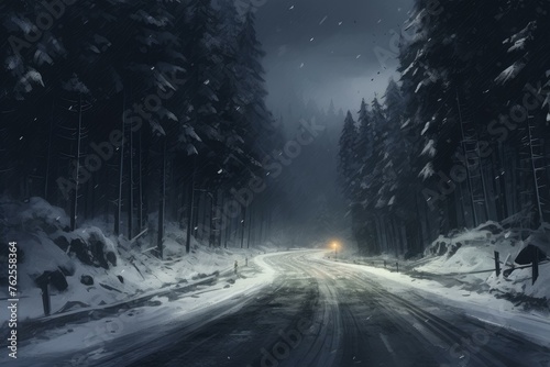Winding Snow road mountains. Season landscape. Generate Ai © juliars