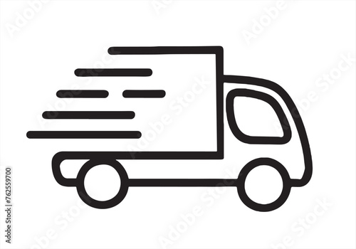 Fast moving shipping delivery truck line art vector icon for transportation apps and websites. Express delivery truck icon. Fast shipping truck. Free delivery 24 hours. Vector illustration.