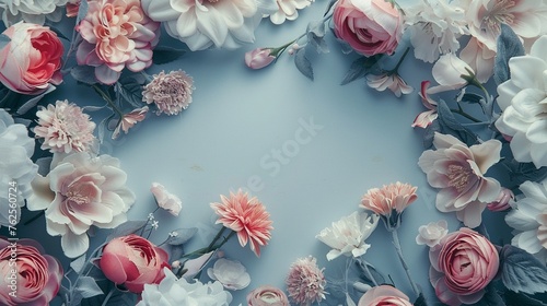 Wallpaper Mural Minimalist floral border, soft pastels, central white space for text or design,superrealistic Torontodigital.ca