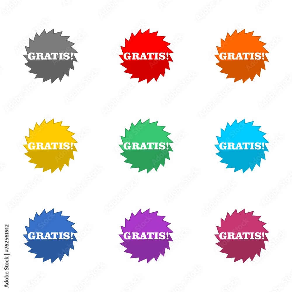 Gratis sign icon isolated on white background. Set icons colorful Gratis sign icon isolated on white background. Set icons colorful
