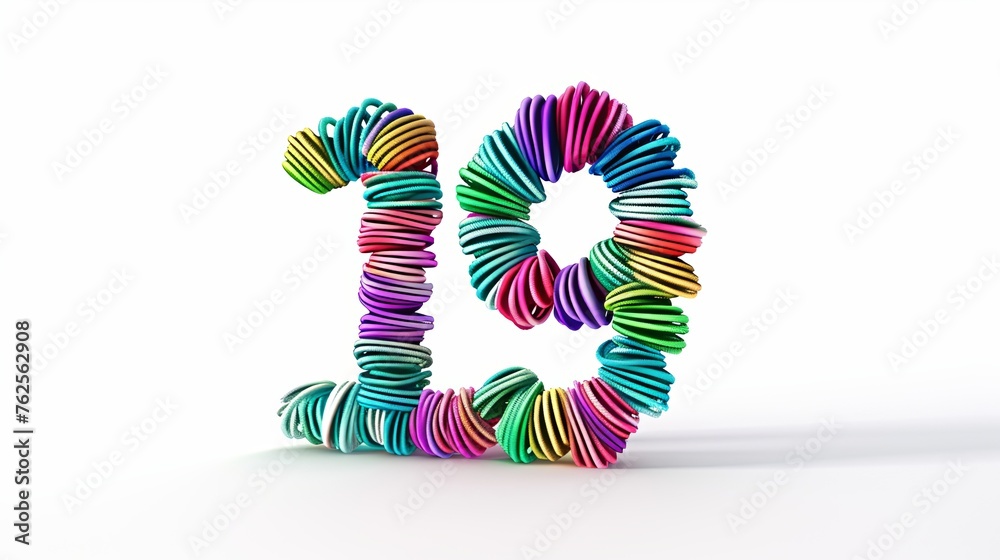 3d render of a number of 19 on white background