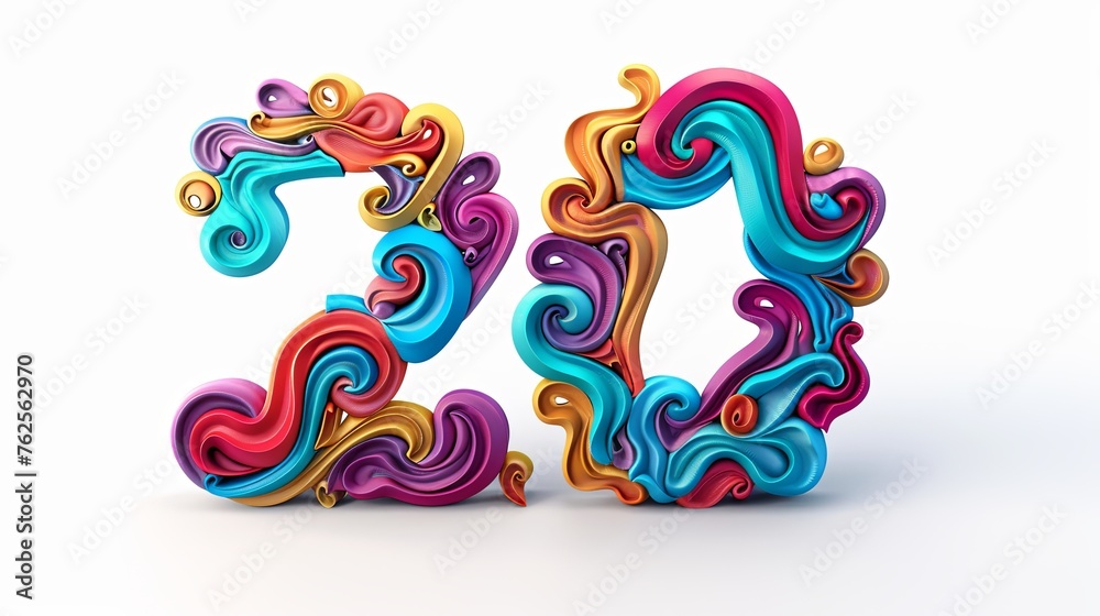 3d render of a number of 20 on white background