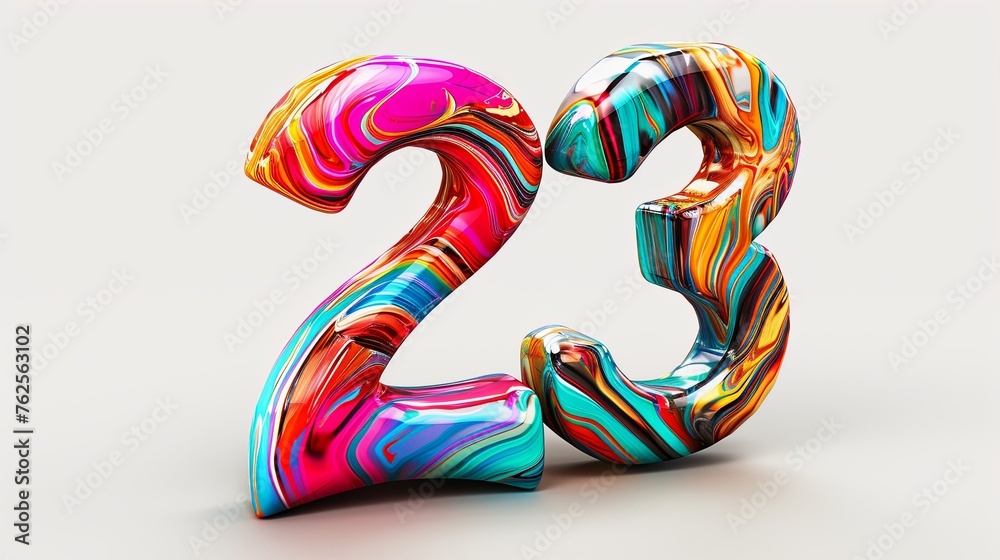 3d render of a number of 23 on white background