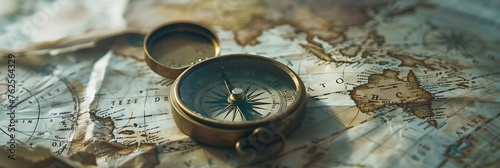A vintage compass rests on weathered maps, hinting at journeys taken and adventures yet to come