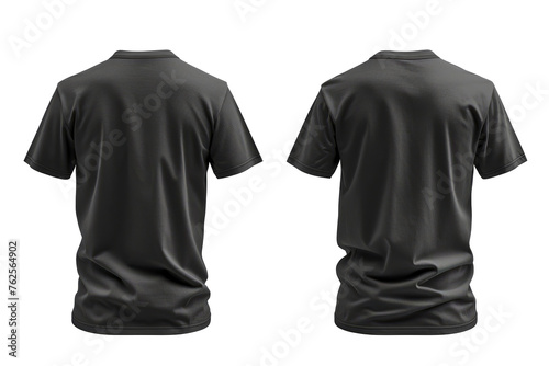 Men's black blank T-shirt mockup isolated on transparent background With clipping path. cut out. 3d render
