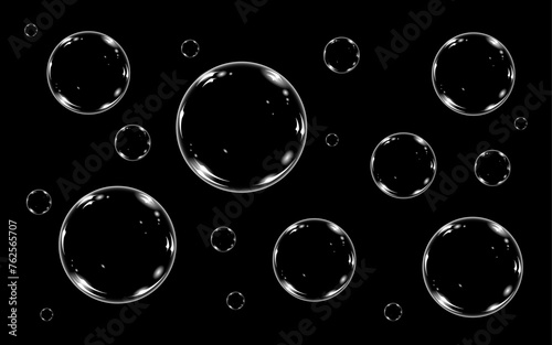 Transparent liquid shapes playing with iridescent light in a captivating dance of bubbles. Vector illustration invites you to the world of magic and harmony