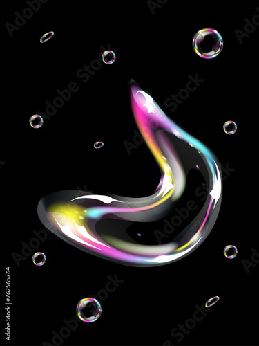 Transparent liquid shapes playing with iridescent light in a captivating dance of bubbles. Vector illustration invites you to the world of magic and harmony