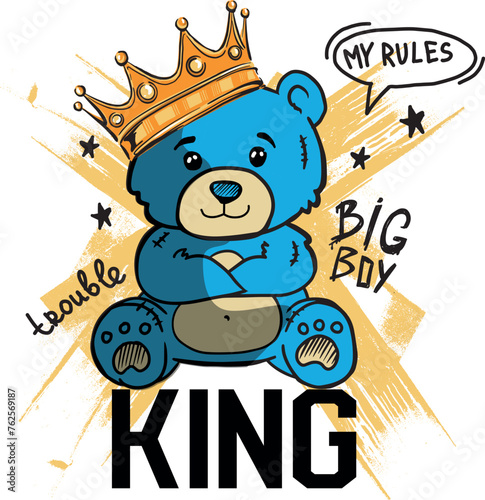 typography  print with  teddy bear. hand drawn toy bear, cute girls vector background for graphic tees, kids wear. apparel, surface print and more
