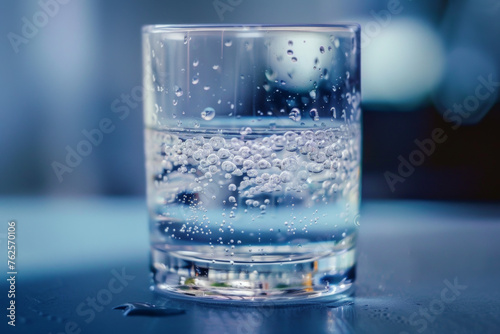 verre rempli d'eau minérale fraiche pétillante photo