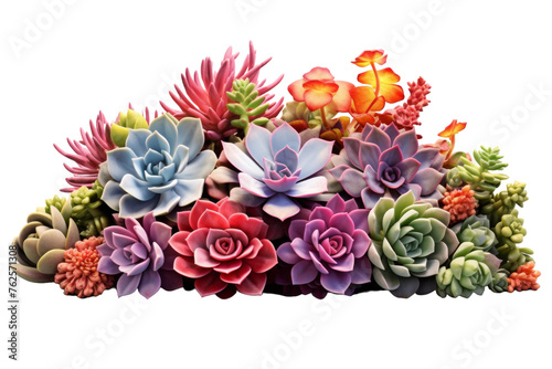 Colorful Succulent Garden Display Isolated on Transparent Background PNG format