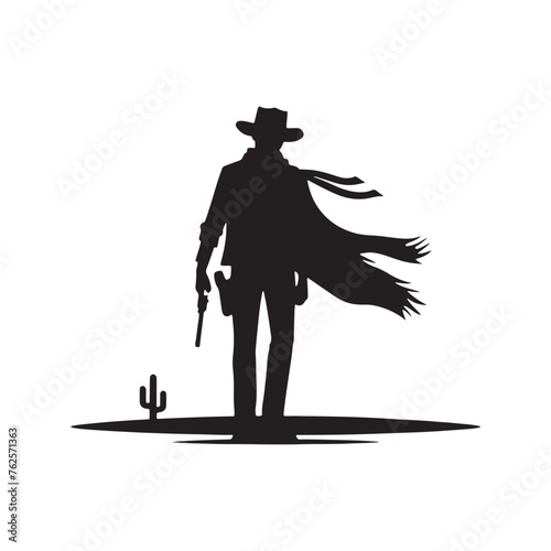 Frontier Legends: Cowboy Vector Silhouette Capturing the Grit, Freedom, and Spirit of Cowboy Culture, Minimalist cowboy black illustration