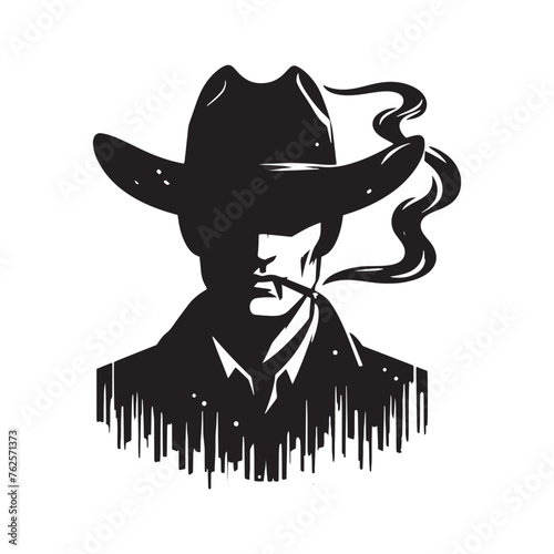 Frontier Legends: Cowboy Vector Silhouette Capturing the Grit, Freedom, and Spirit of Cowboy Culture, Minimalist cowboy black illustration