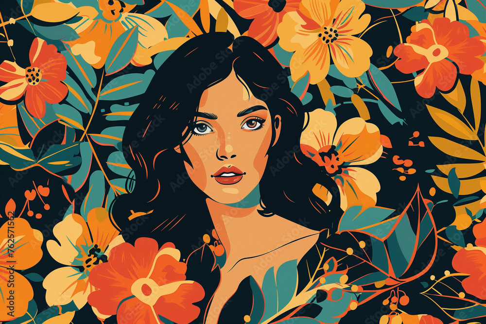 Woman abstract portrait illustration background. Wallpaper woman with floral concept Woman abstract portrait illustration background. Wallpaper woman with floral concept