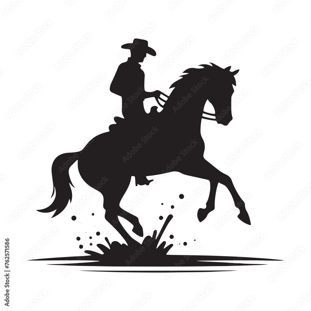 Frontier Legends: Cowboy Vector Silhouette Capturing the Grit, Freedom, and Spirit of Cowboy Culture, Minimalist cowboy black illustration