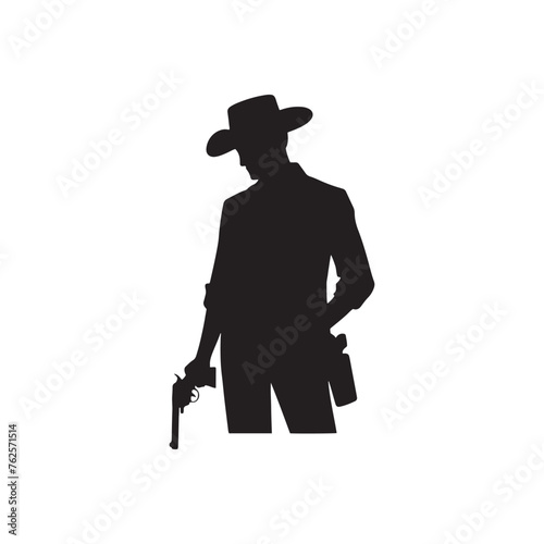 Frontier Legends: Cowboy Vector Silhouette Capturing the Grit, Freedom, and Spirit of Cowboy Culture, Minimalist cowboy black illustration