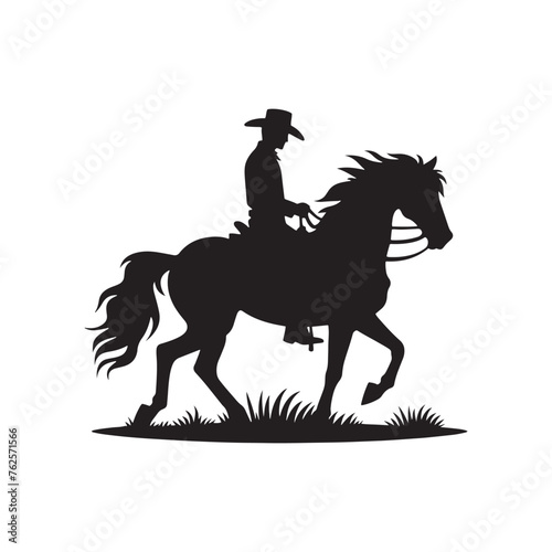 Frontier Legends: Cowboy Vector Silhouette Capturing the Grit, Freedom, and Spirit of Cowboy Culture, Minimalist cowboy black illustration
