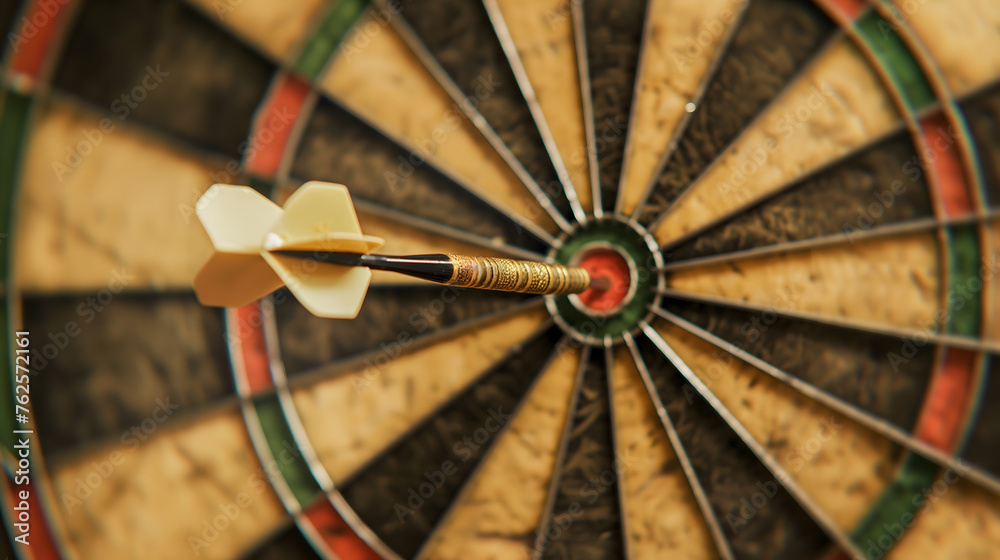 Close-up View of Dart in Bullseye on Dartboard Close-up View of Dart in Bullseye on Dartboard