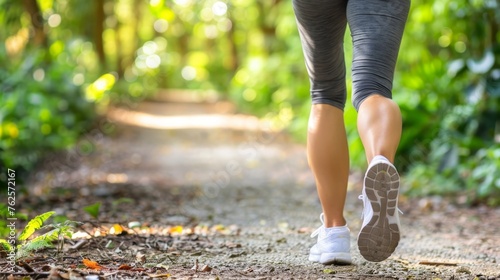 Active european woman jogging for physical fitness and well being on a sunny day