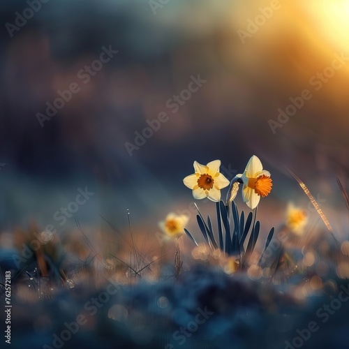 Two daffodils facing each other infield high quality ai generated image photo