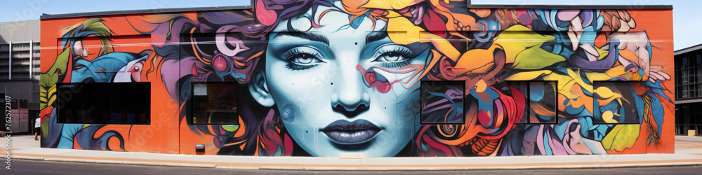Explore the depths of urban culture with a bold street art mural painted on a city wall.