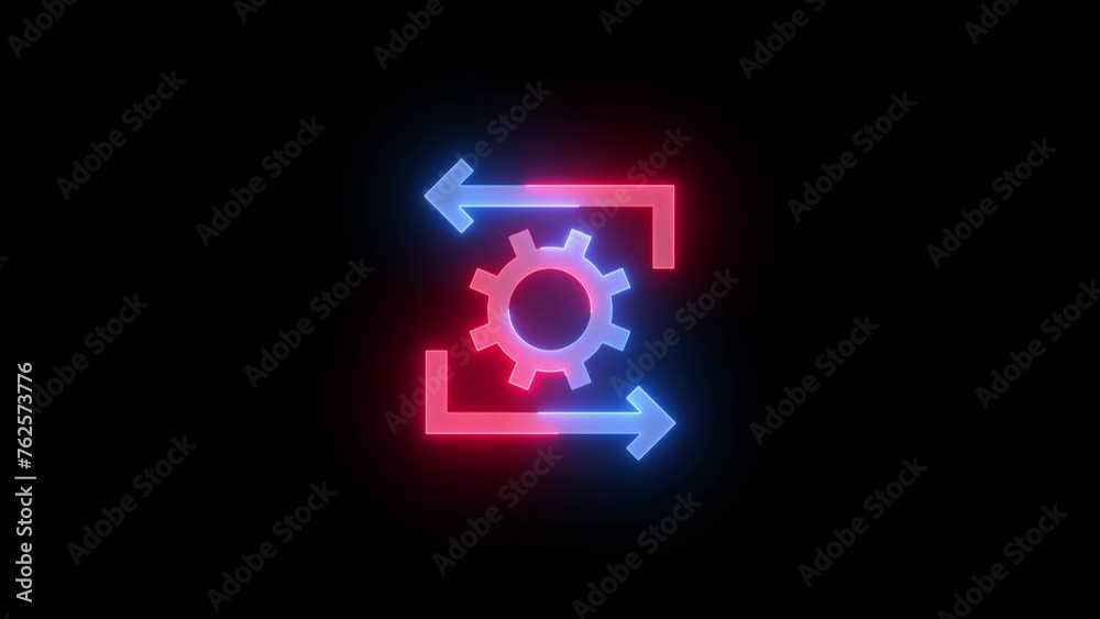 Neon arrow setting icon blue red color glowing animation black background Neon arrow setting icon blue red color glowing animation black background