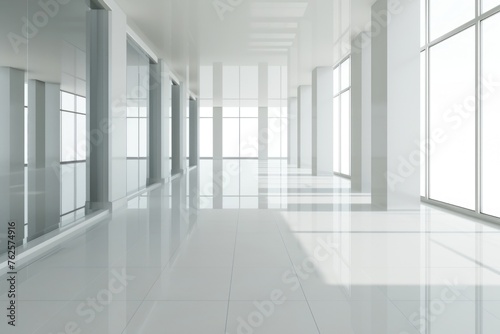 Large  empty room with white walls and floors. Room is very clean and has very modern feel to it