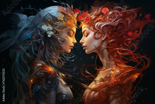 Twin soulmates couple. Woman and woman. Generate Ai