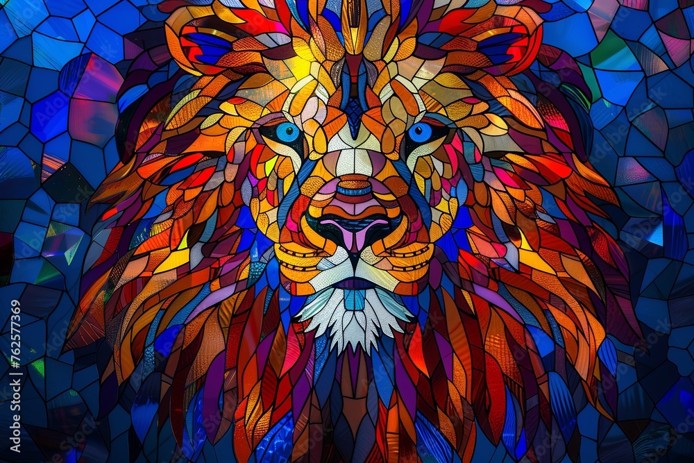 Lion Stained glass bright colorful Pattern Background and fantasy Decor Window interior modern