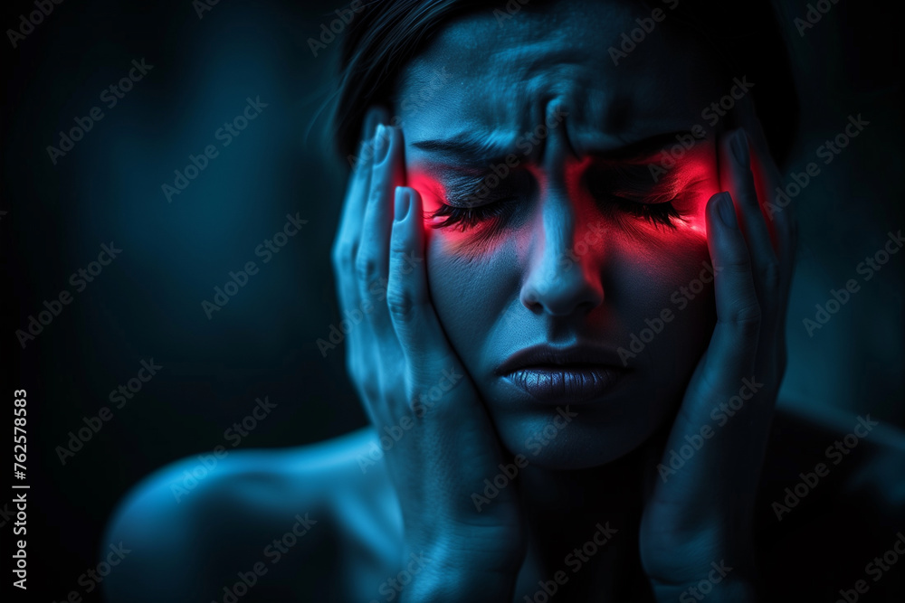 Woman With Red Eyes Holding Hands to Face Woman With Red Eyes Holding Hands to Face
