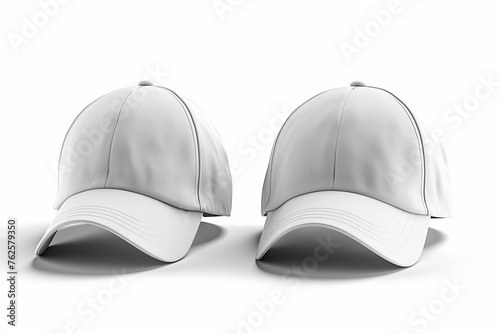 Two White Baseball Caps on White Background
