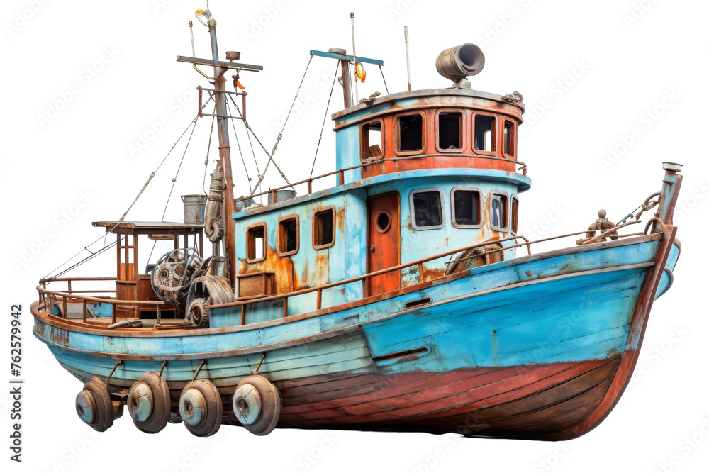 Boat with Fishing Gear Isolated on Transparent Background PNG format