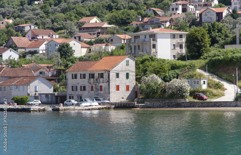Coast of the Adriatic Sea in Kotor, Montenegro in summer
