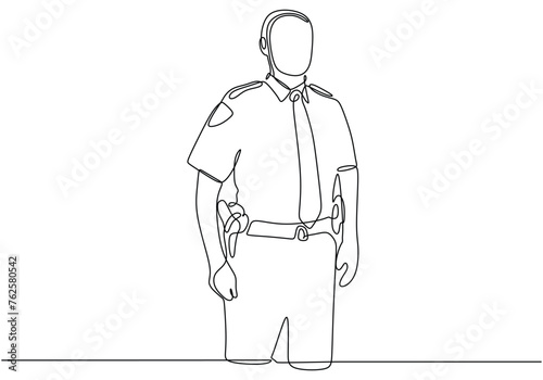 Police officer standing in one Continuous line drawing art.