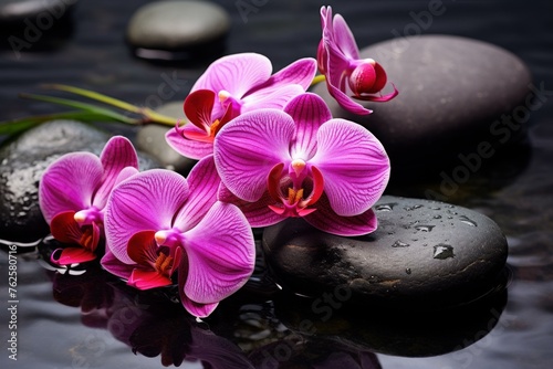 Spa orchids stones drops. Wellness petal. Generate Ai