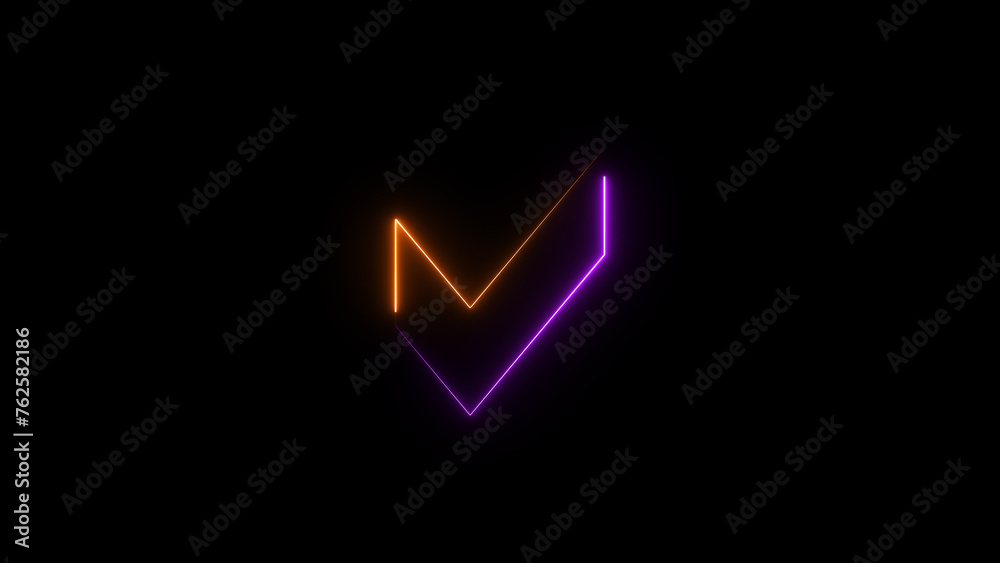 Glowing neon light check mark symbol illustration on black background. Glowing neon light check mark symbol illustration on black background.