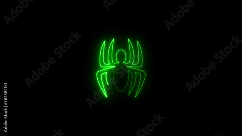 Abstract neon line Spider icon isolated on black background 4K illustration.	