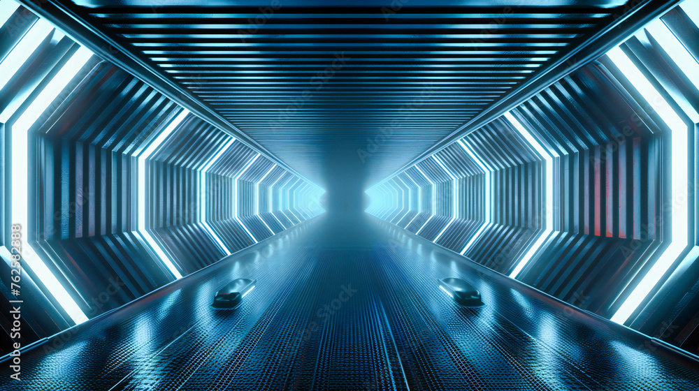 Through the Sci-Fi Corridor: A Futuristic Tunnel Bathed in Neon Light, Invoking a Journey to the Unknown Through the Sci-Fi Corridor: A Futuristic Tunnel Bathed in Neon Light, Invoking a Journey to the Unknown