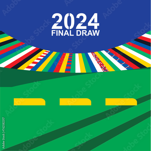 Abstract Soccer European competition wallpaper futuristic multicolored background with championship sports stadium flag elements, stripes pattern. 2024 Summer vacation Football banner vector template.