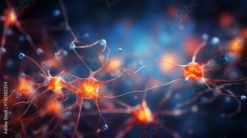 Neuron cell with neurons in connection. Science background