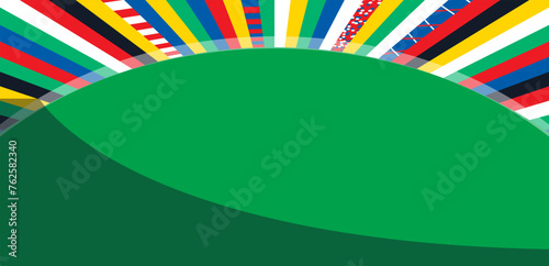 Abstract Soccer European competition wallpaper futuristic multicolored background with sports flag elements, stripes pattern. 2024 Summer camp vacation Football banner vector template.